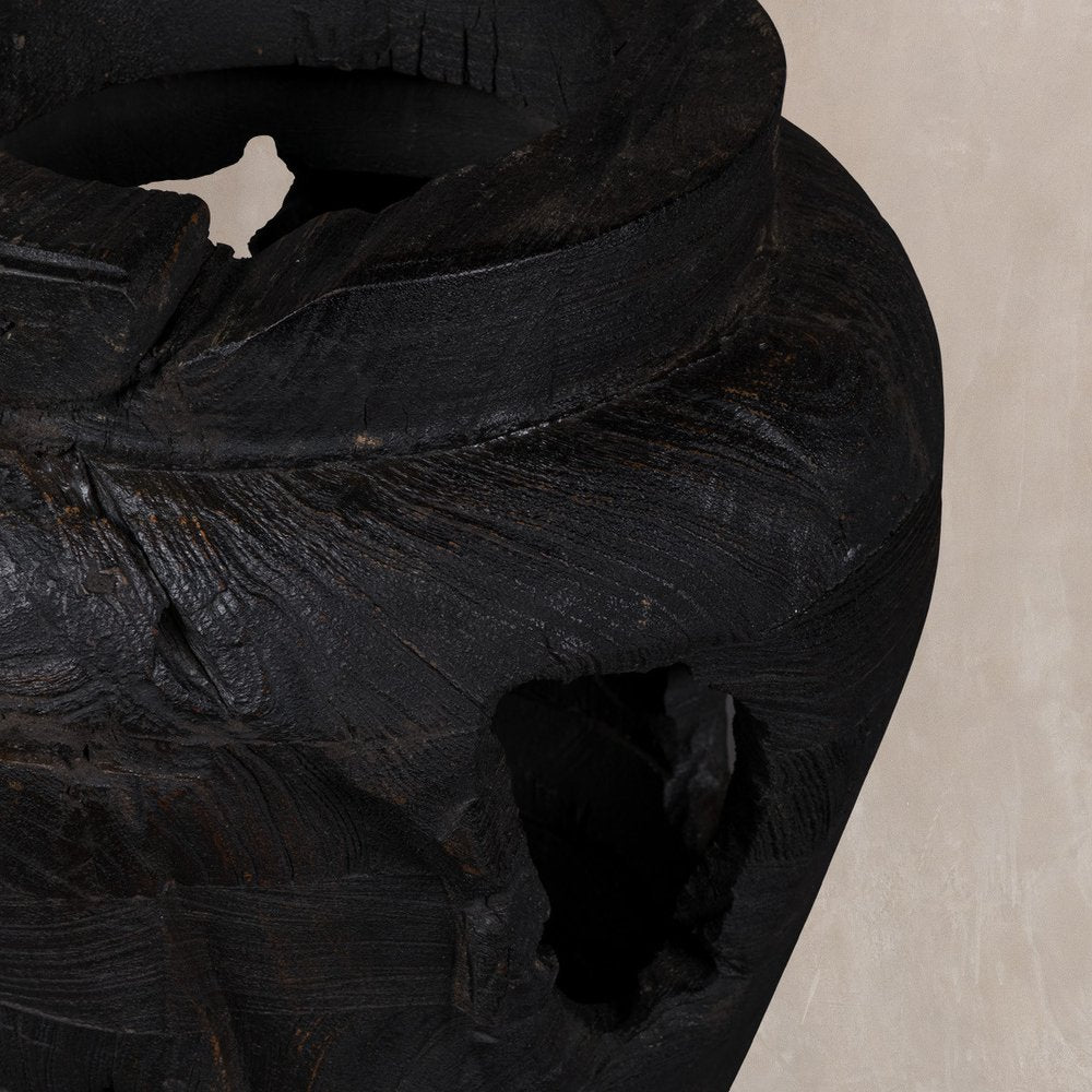 18" Black Solid Wood Modern Abstract Table Vase With Sculptural Details