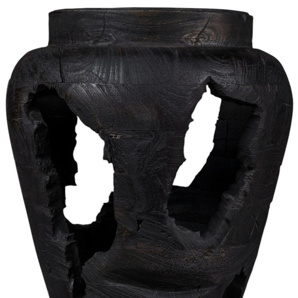 18" Black Solid Wood Modern Abstract Table Vase With Sculptural Details