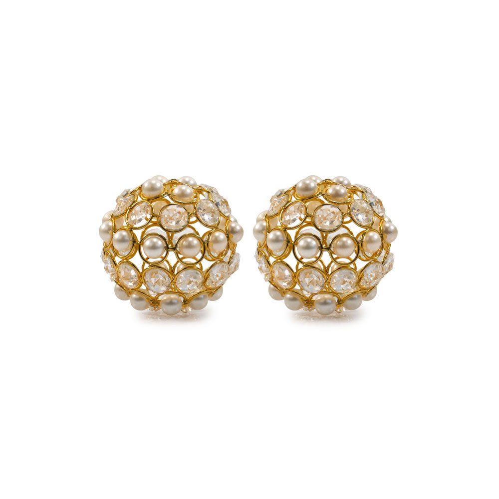 Set of Two Gold Ivory And Pearl Faux Crystal And Metal Decorative Orbs