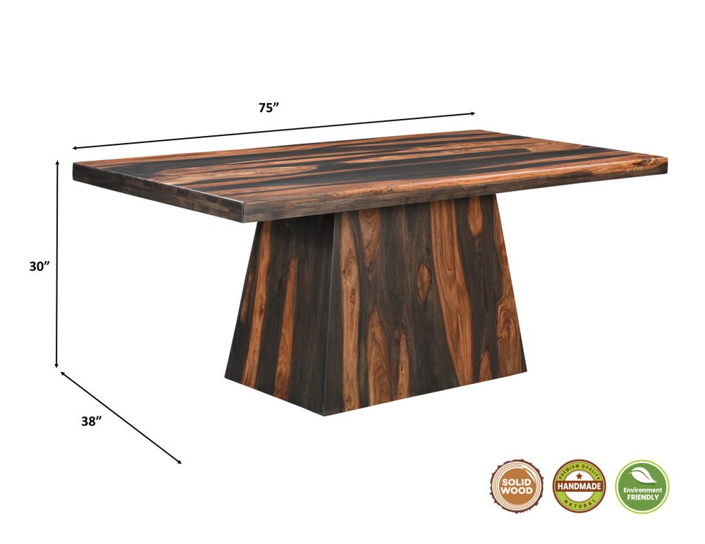 Seven Piece Brown Solid Wood Dining Set with Six Chairs