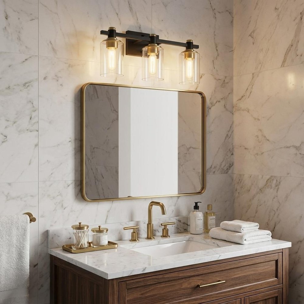 8" Black And Clear Glass Vanity Armed Sconce