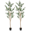 Set Of Two 84" Green Artificial Olive Trees in a Black Pot