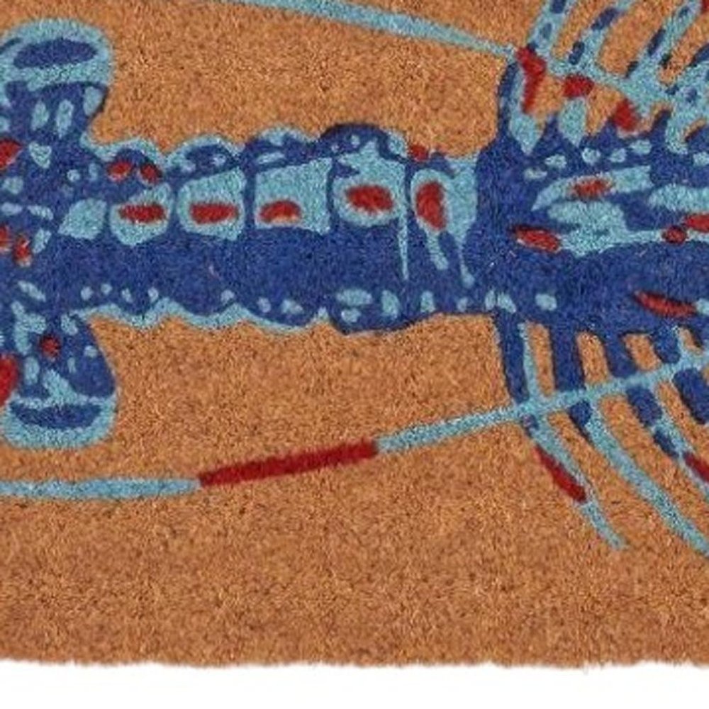 16" X 30" Blue Brown And Red Lobster Indoor Coir Door Mat