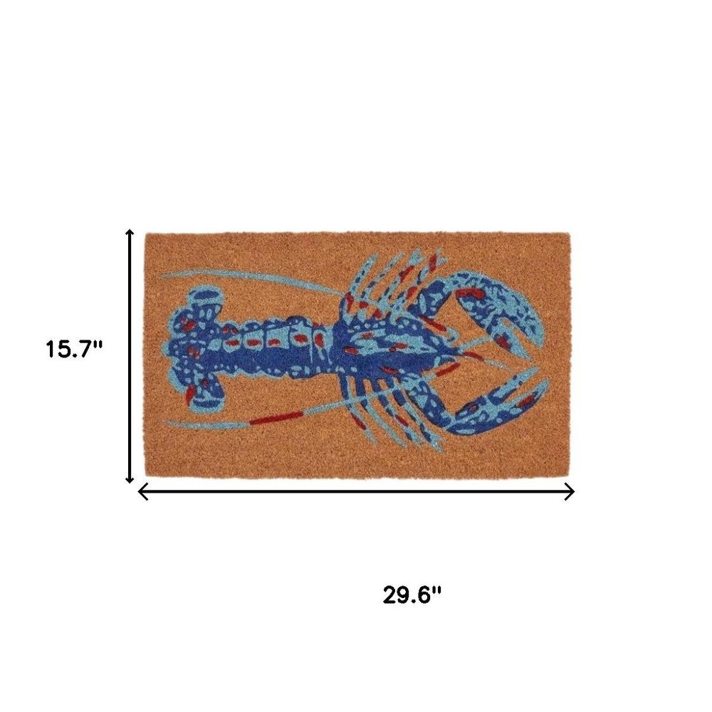 16" X 30" Blue Brown And Red Lobster Indoor Coir Door Mat