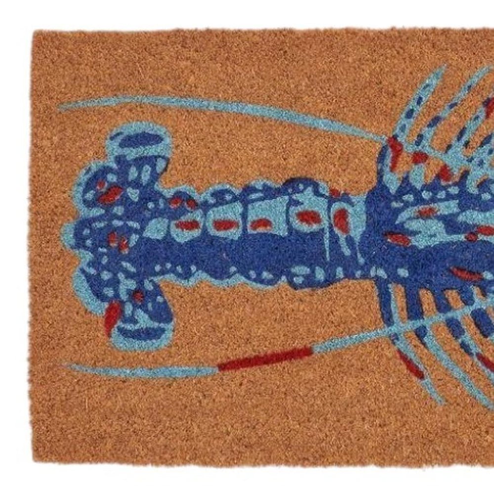 16" X 30" Blue Brown And Red Lobster Indoor Coir Door Mat