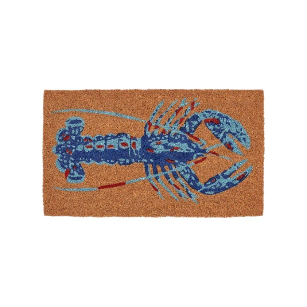 16" X 30" Blue Brown And Red Lobster Indoor Coir Door Mat