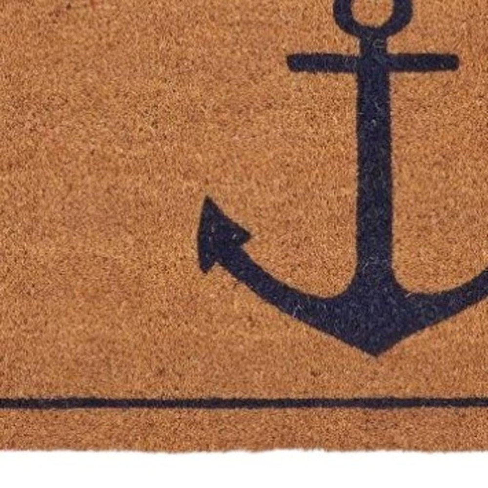 16" X 30" Light Brown And Navy Blue Anchor Indoor Coir Door Mat
