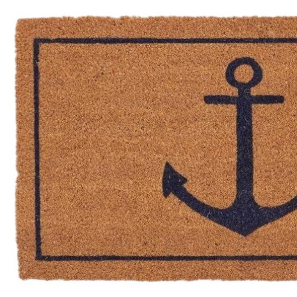 16" X 30" Light Brown And Navy Blue Anchor Indoor Coir Door Mat
