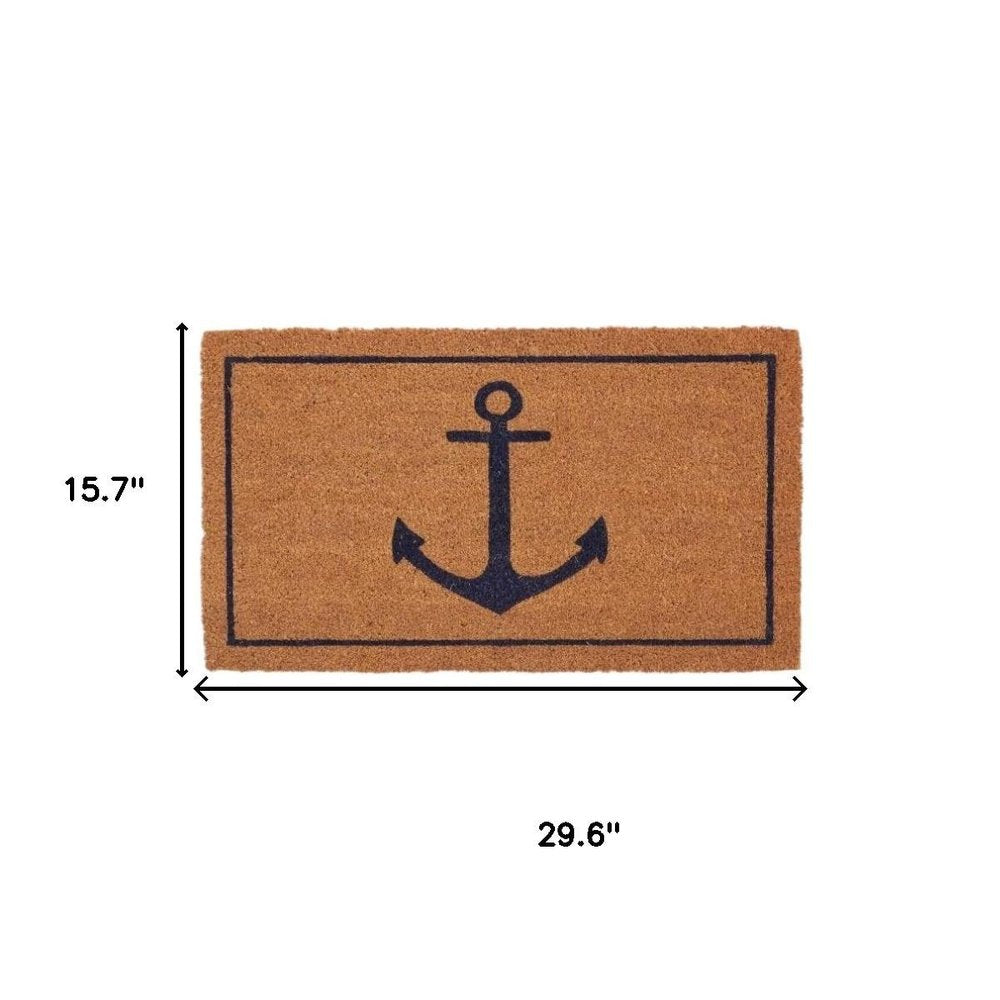 16" X 30" Light Brown And Navy Blue Anchor Indoor Coir Door Mat