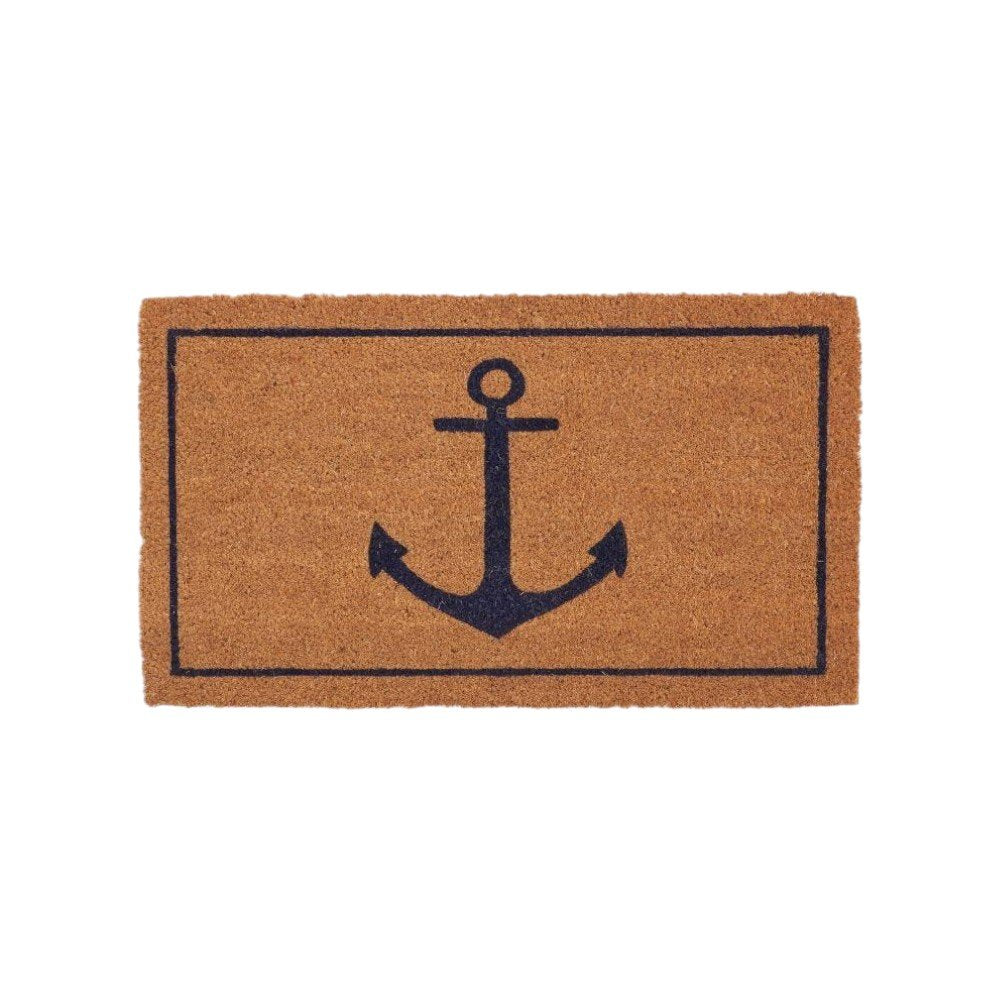 16" X 30" Light Brown And Navy Blue Anchor Indoor Coir Door Mat
