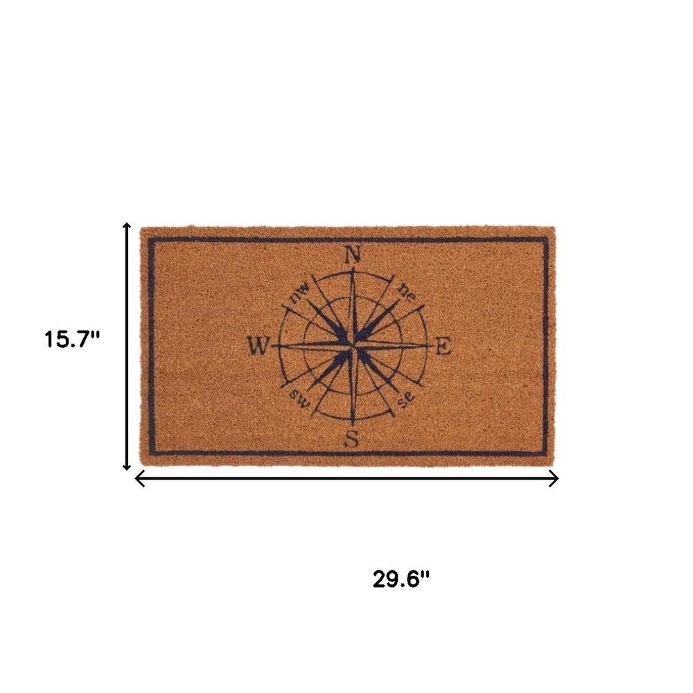 16" X 30" Light Brown And Navy Blue Compass Indoor Coir Door Mat