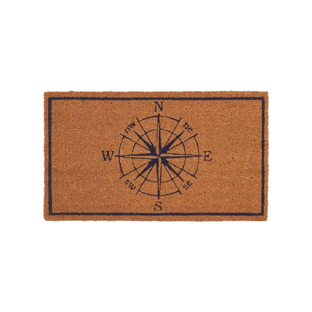 16" X 30" Light Brown And Navy Blue Compass Indoor Coir Door Mat