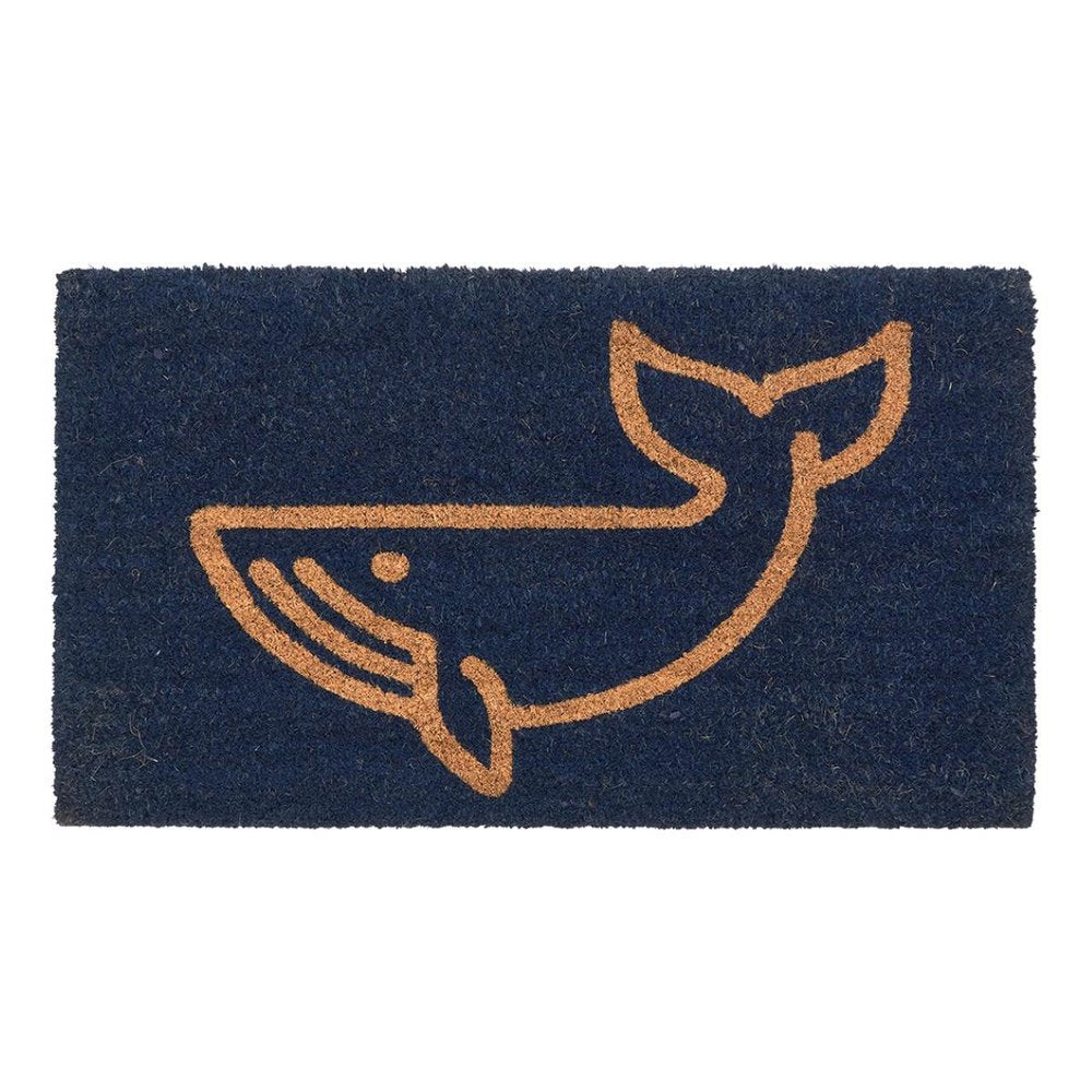 16" X 30" Natural And Navy Blue Whale Indoor Coir Door Mat