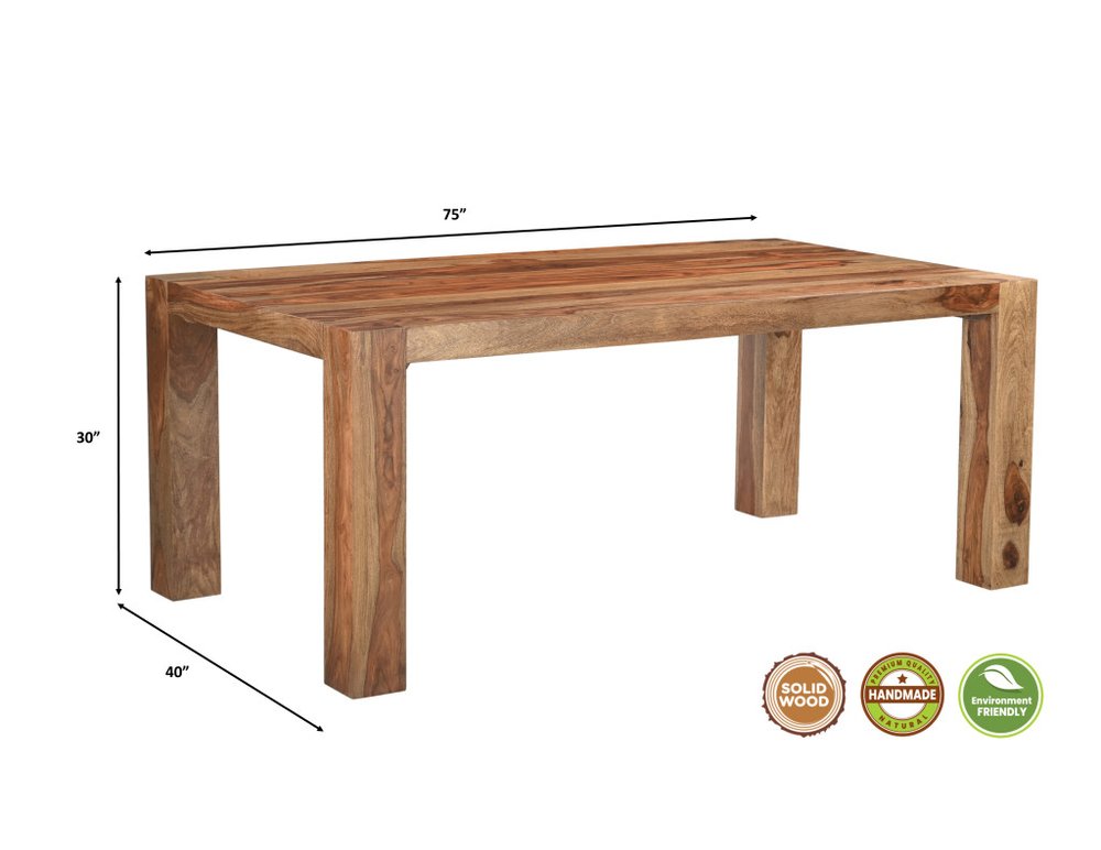 Seven Piece Brown Solid Wood Dining Set with Six Chairs and One Bench