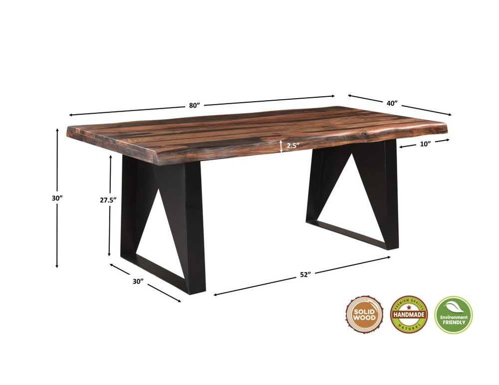 Seven Piece Brown and Black Solid Wood Dining Set with Six Chairs and One Bench