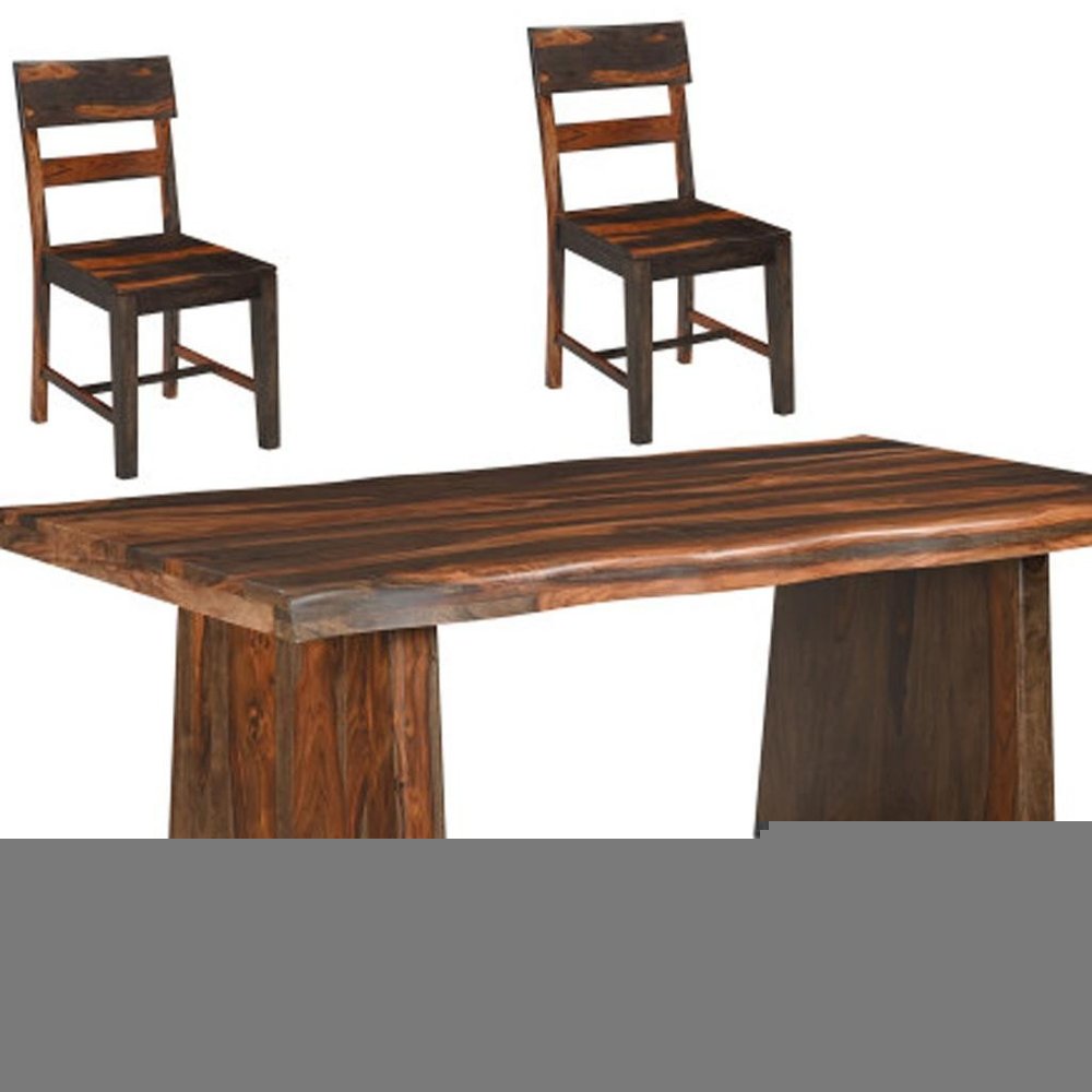 Seven Piece Brown Solid Wood Dining Set with Six Chairs and One Bench