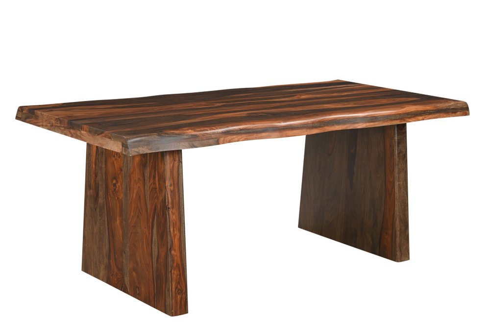 Seven Piece Brown Solid Wood Dining Set with Six Chairs and One Bench