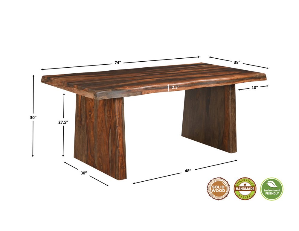 Seven Piece Brown Solid Wood Dining Set with Six Chairs and One Bench