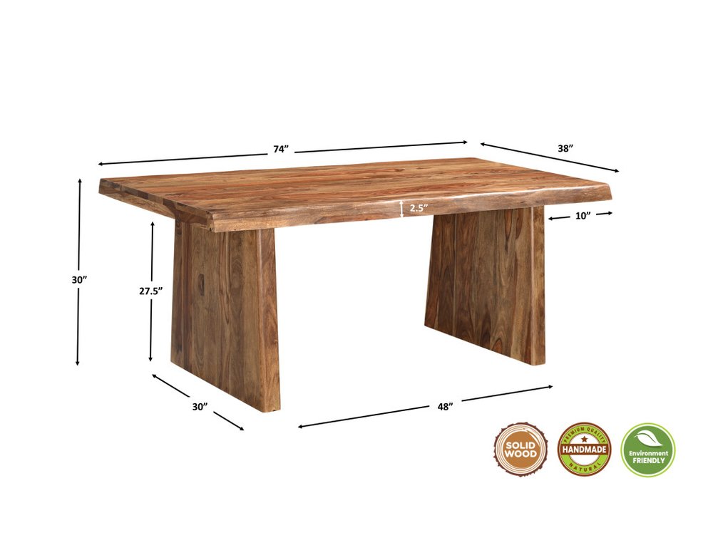 Seven Piece Brown Solid Wood Dining Set with Six Chairs and One Bench