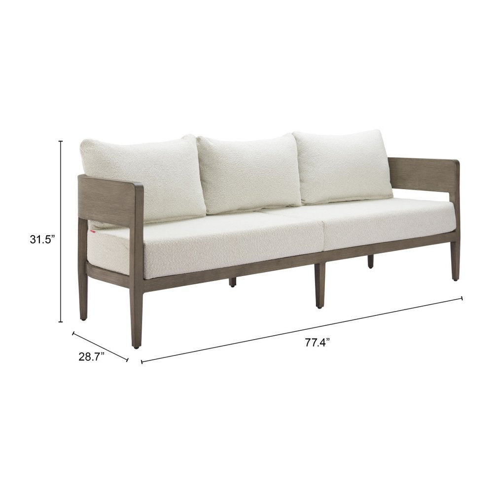 78" Beige Polypropylene Aluminum Sofa