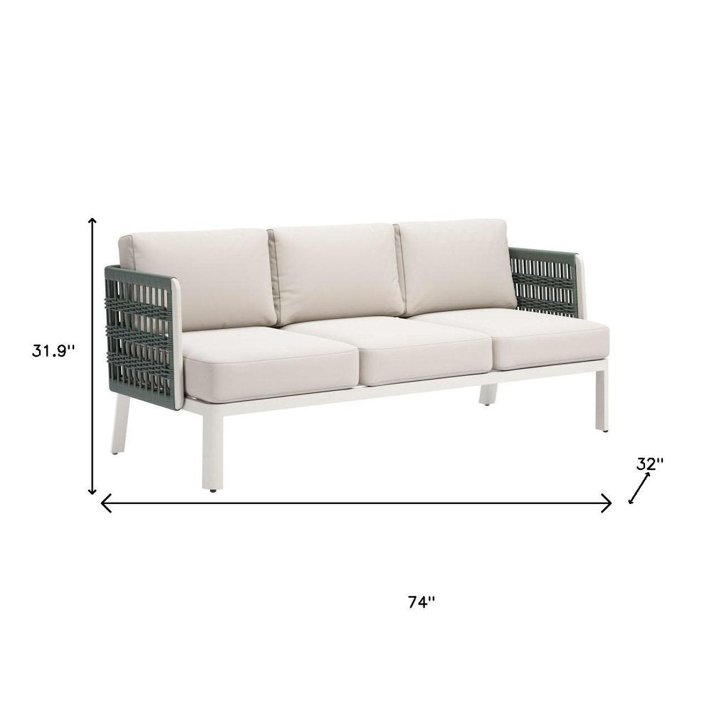 74" White Fabric Sofa