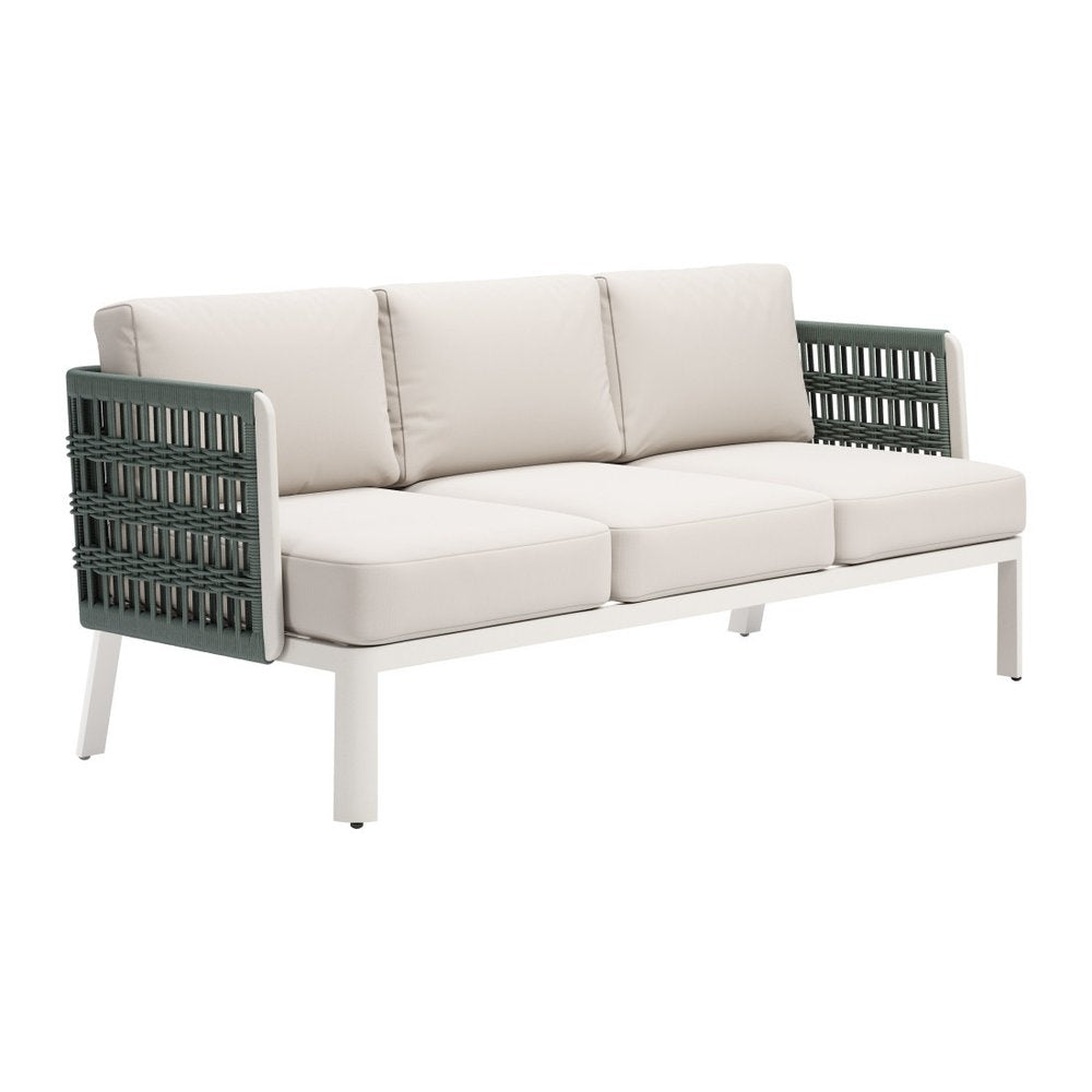 74" White Fabric Sofa