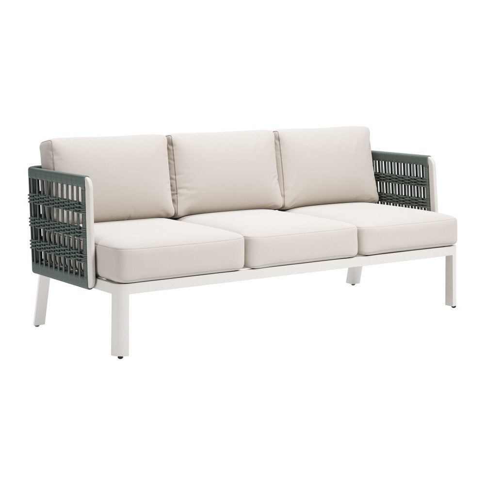 74" White Fabric Sofa