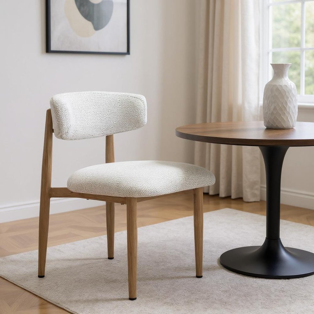 White and Brown Olefin Curved Back Dining Side Chair