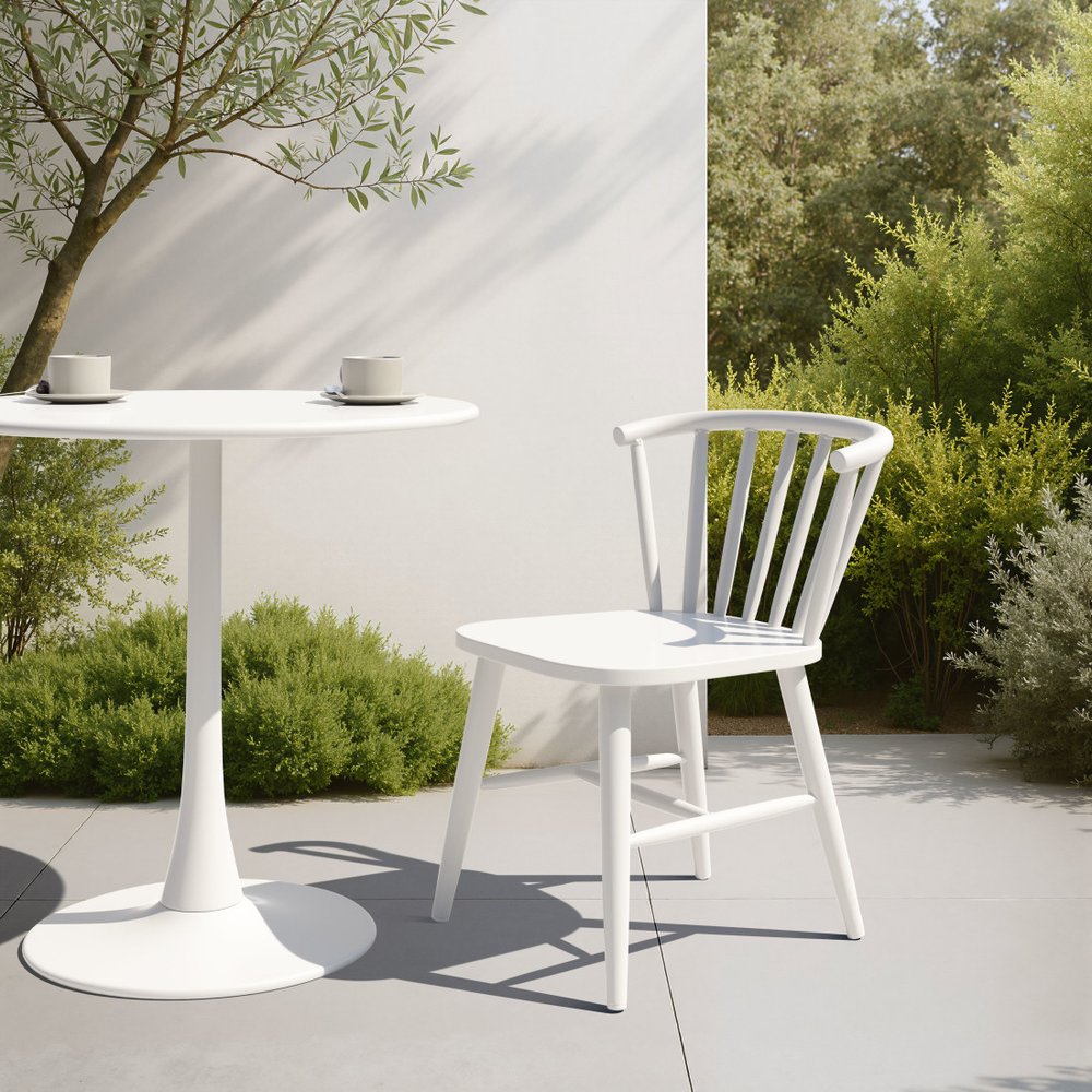 White Aluminum Slat Back Dining Side Chair