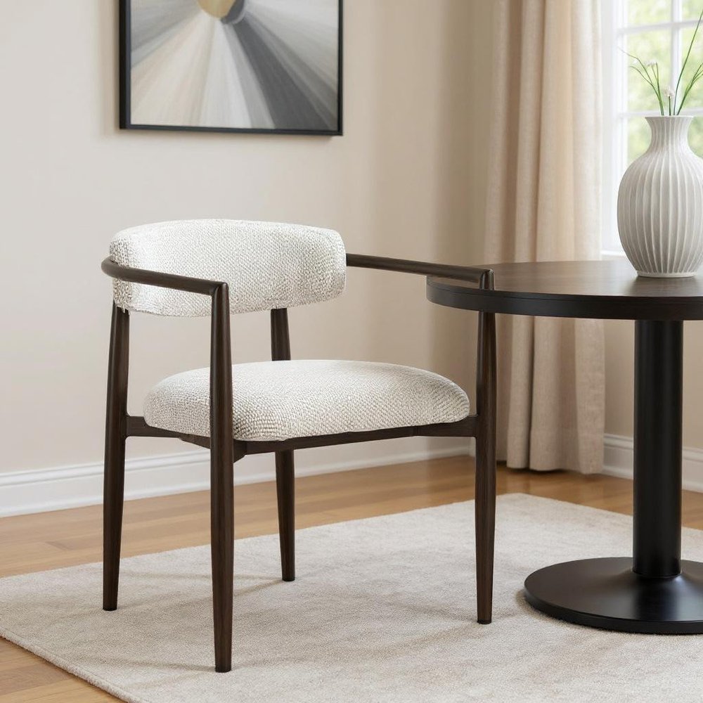 White and Black Open Back Dining Arm Chair