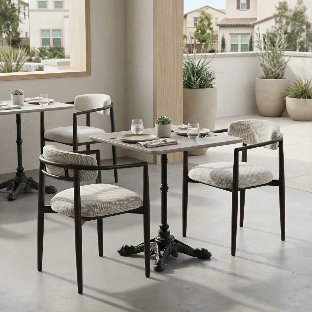 White and Black Open Back Dining Arm Chair