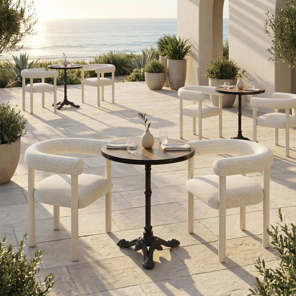 Set of Two White Open Back Dining Arm Chairs