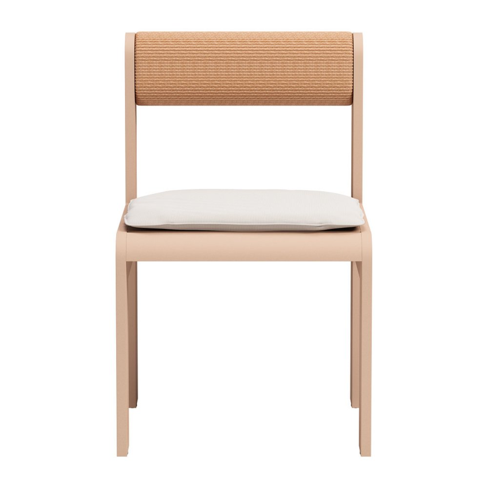 Set of Two White and Natural Slipcovered Open Back Dining Side Chairs