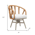 White and Gray Slipcovered Upholstery Open Back Swivel Dining Arm Chair
