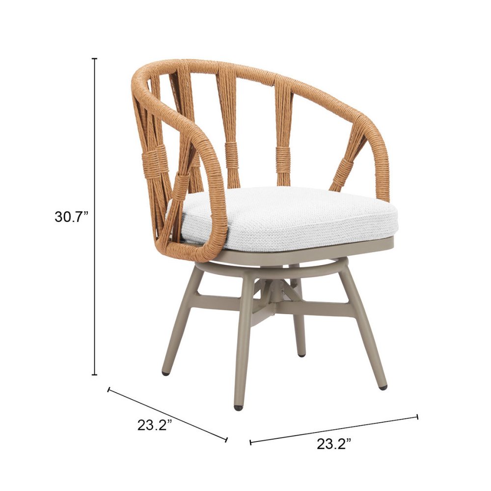 White and Gray Slipcovered Upholstery Open Back Swivel Dining Arm Chair