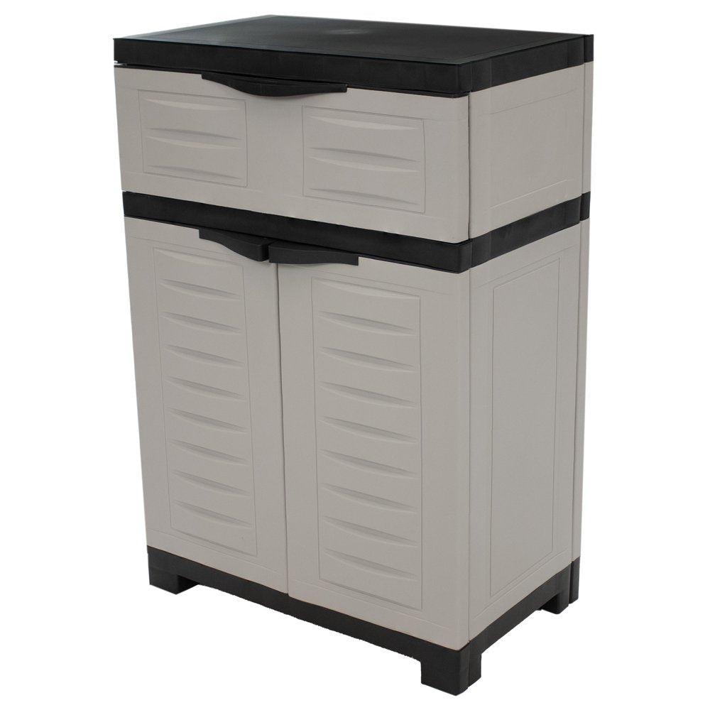24" Gray Plastic Accent Cabinet With Two Doors And One Drawer