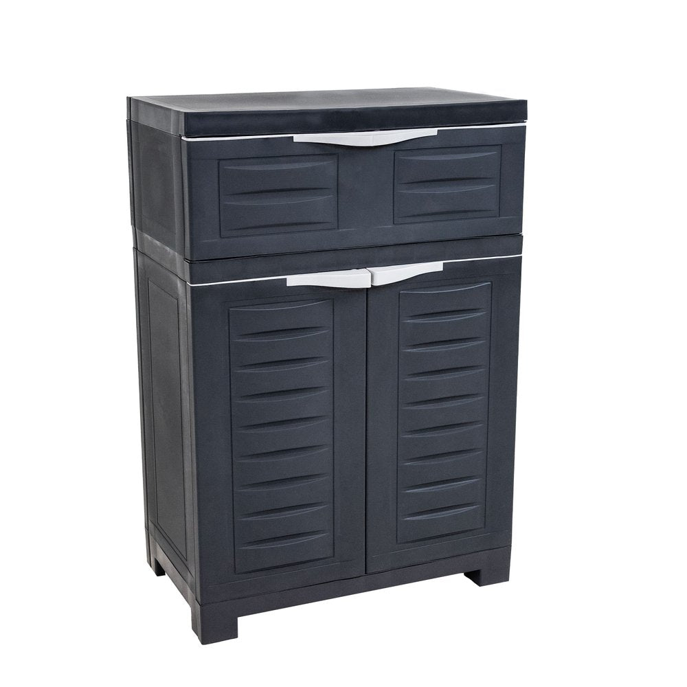 24" Charcoal Plastic Accent Cabinet With Two Doors And One Drawer