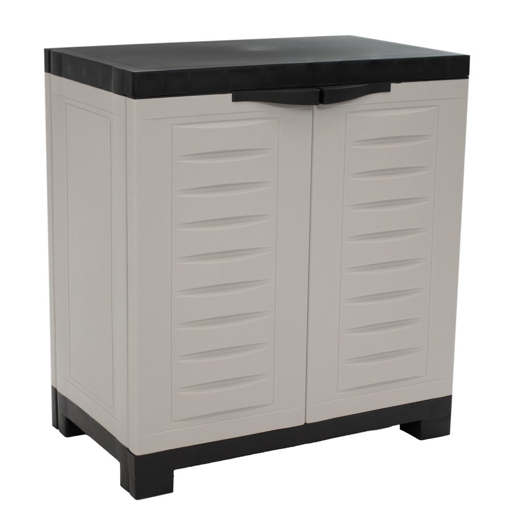 23" Black and Gray Plastic Accent Cabinet With Two Doors