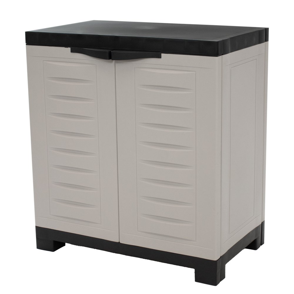 23" Black and Gray Plastic Accent Cabinet With Two Doors