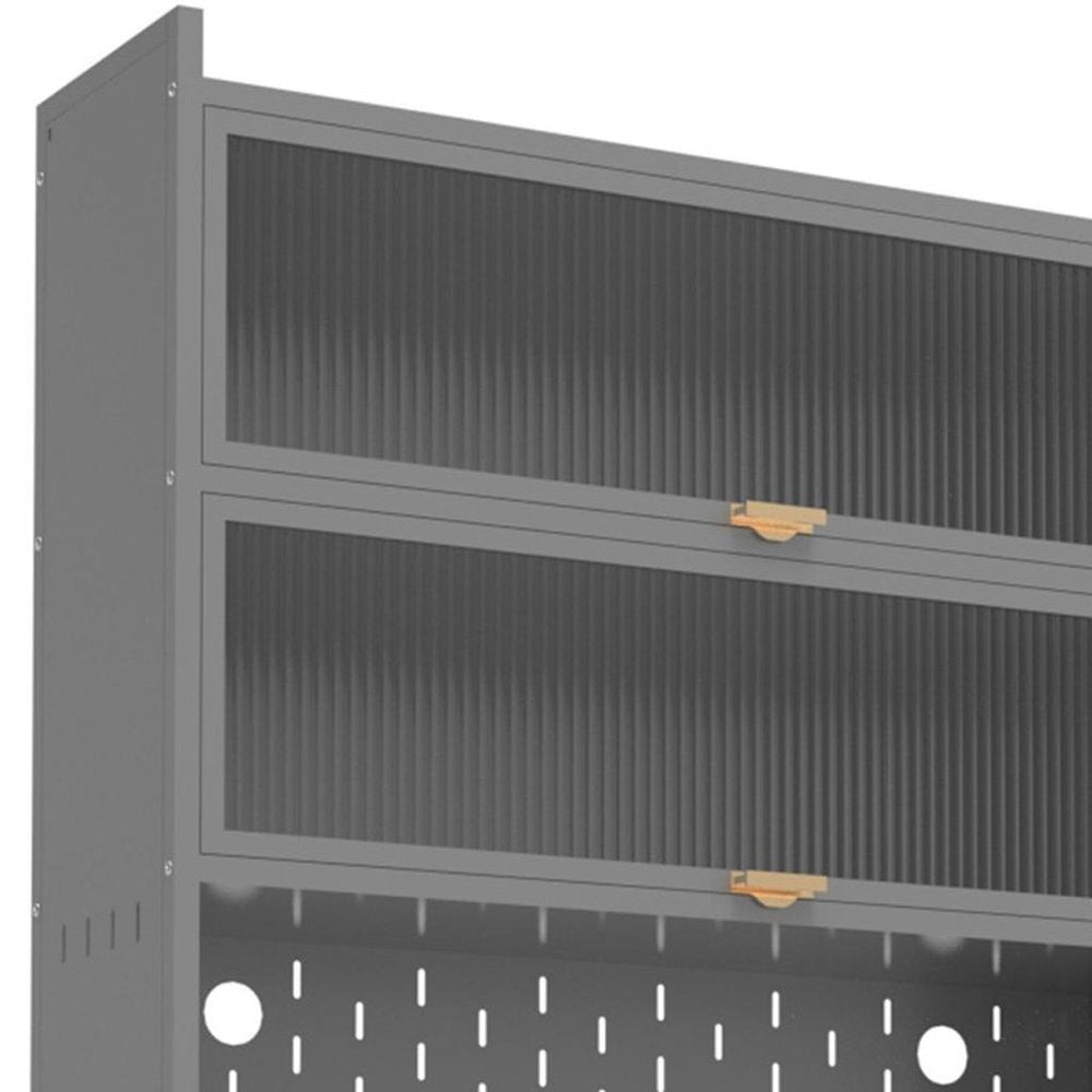 73" Gray Stainless Steel Textured Door Dining Hutch With Two Doors