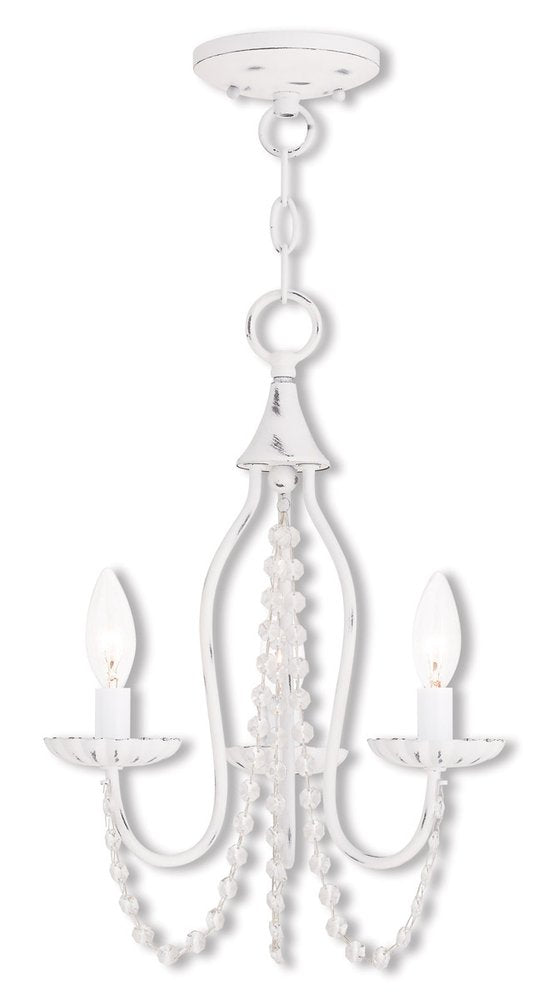 White Three Light Metal Dimmable Chandelier With Shades