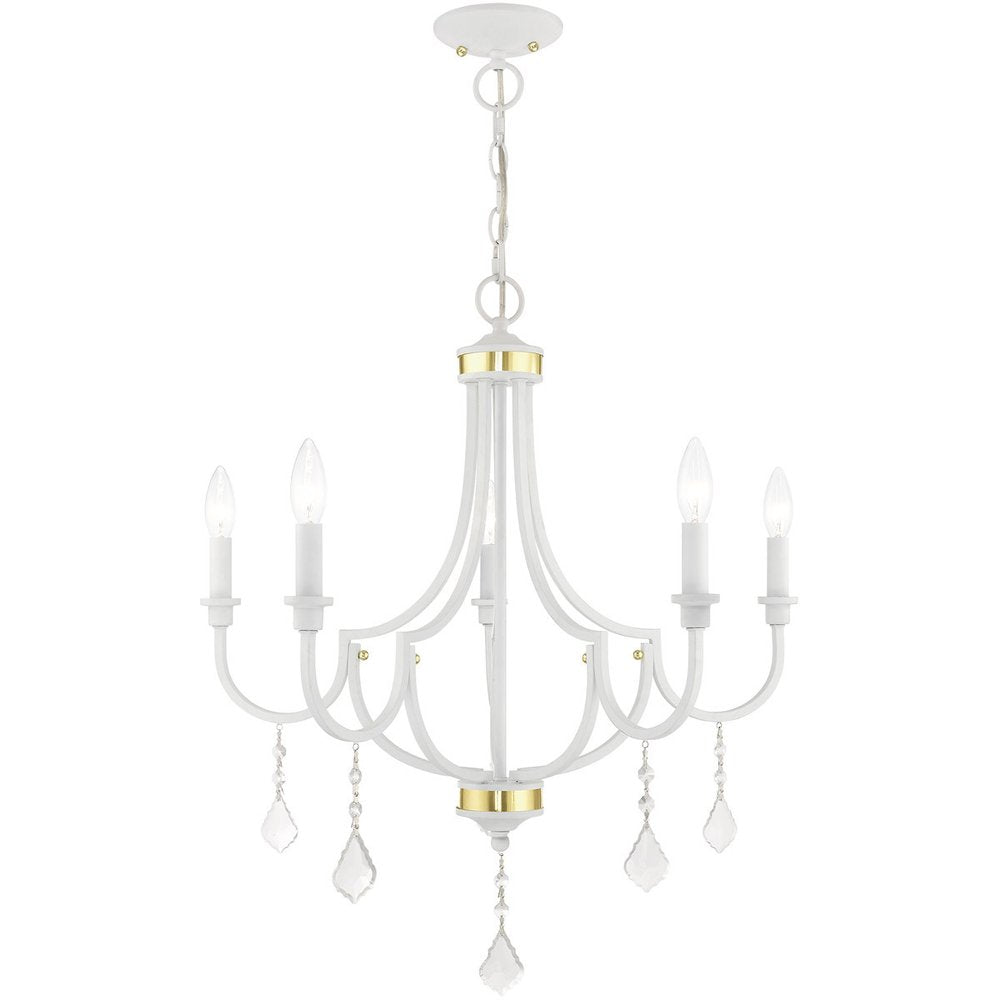 White Five Light Dimmable Chandelier With Shades