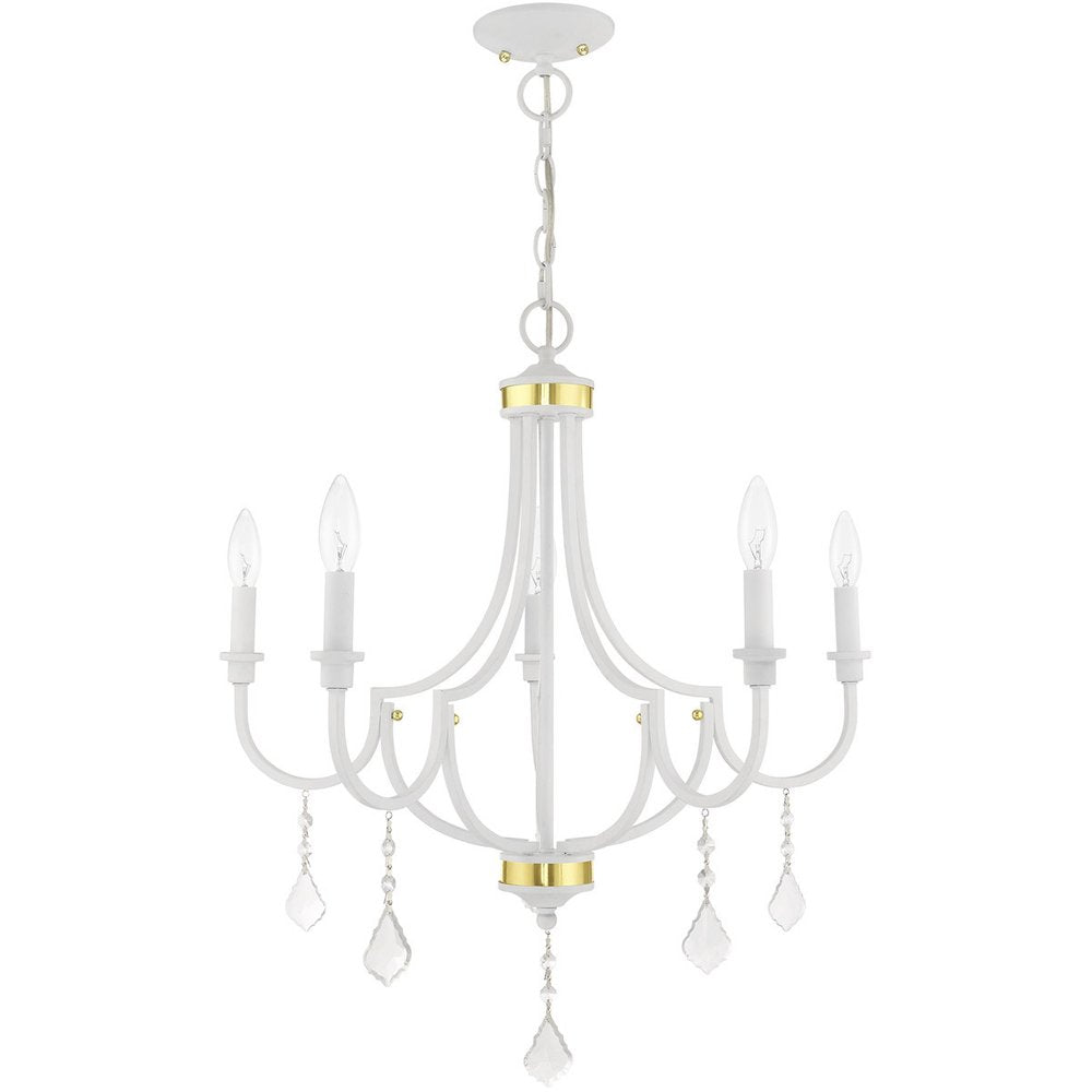 White Five Light Dimmable Chandelier With Shades