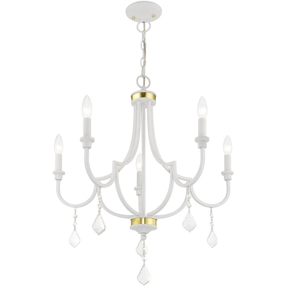 White Five Light Dimmable Chandelier With Shades