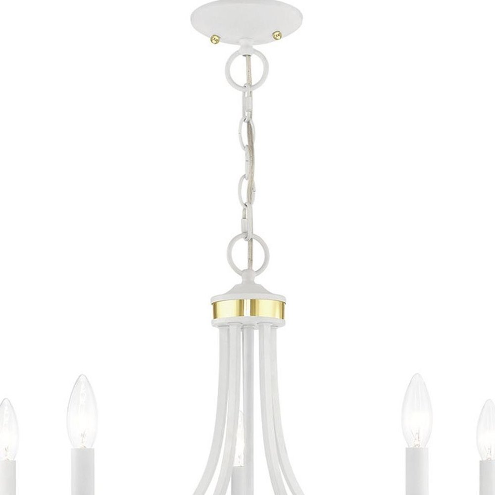 White Five Light Dimmable Chandelier With Shades