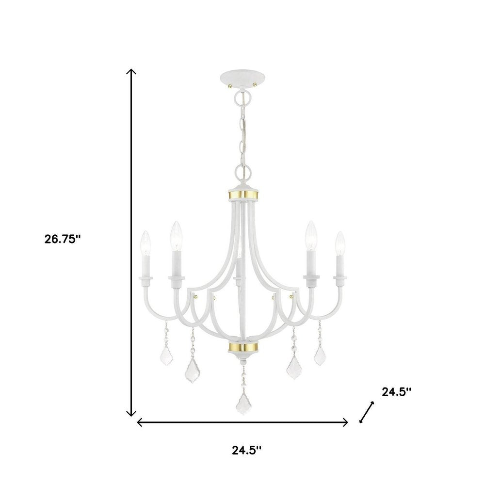 White Five Light Dimmable Chandelier With Shades