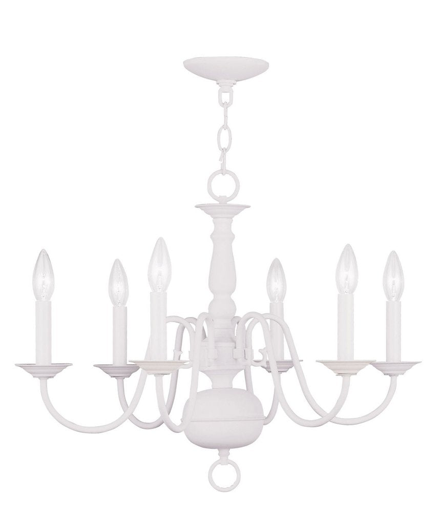 White Six Light Dimmable Chandelier With Shades