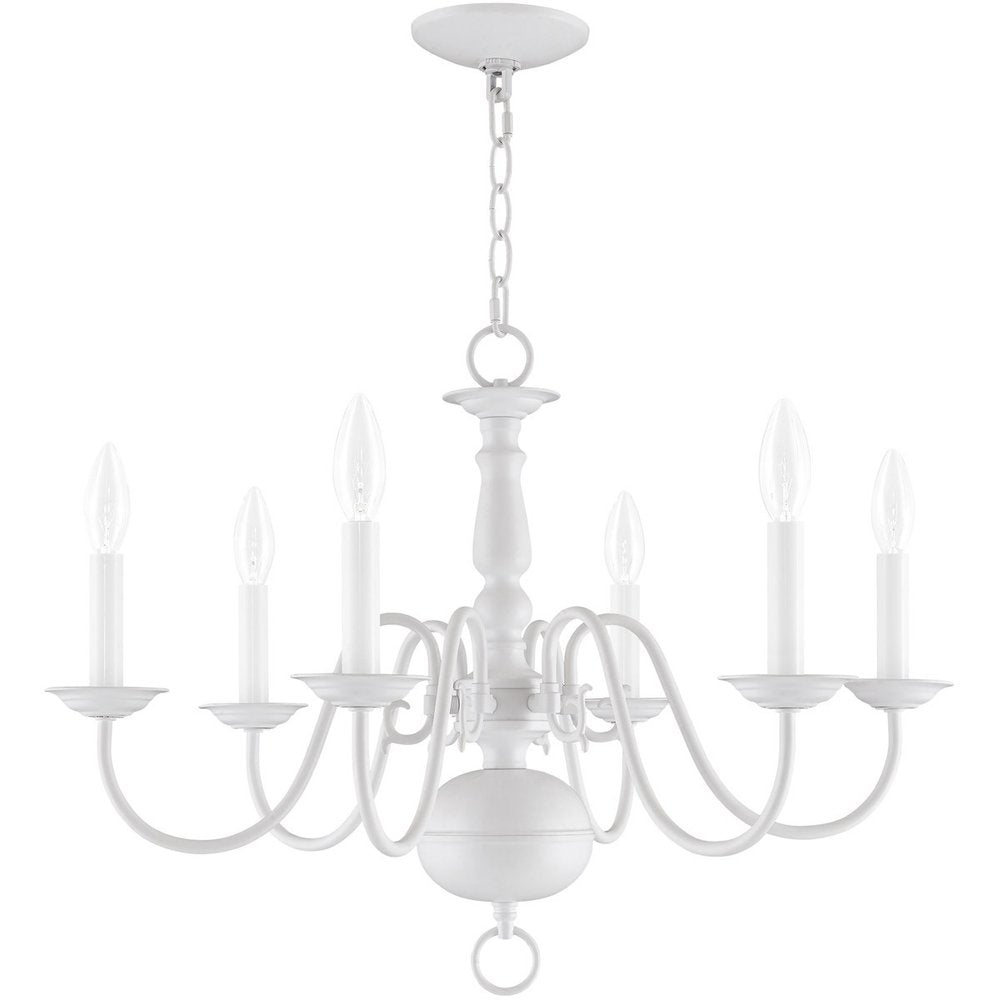 White Six Light Dimmable Chandelier With Shades