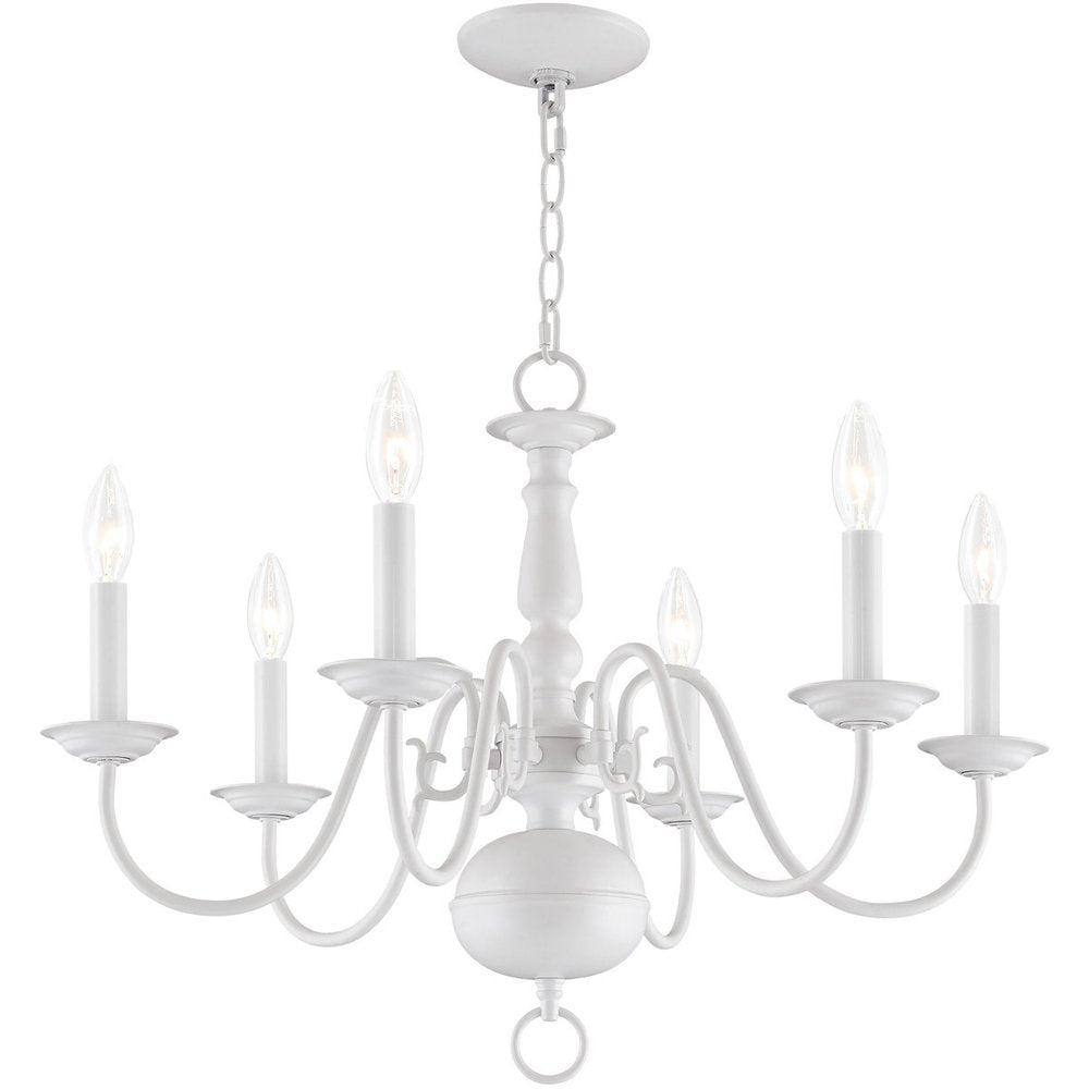 White Six Light Dimmable Chandelier With Shades