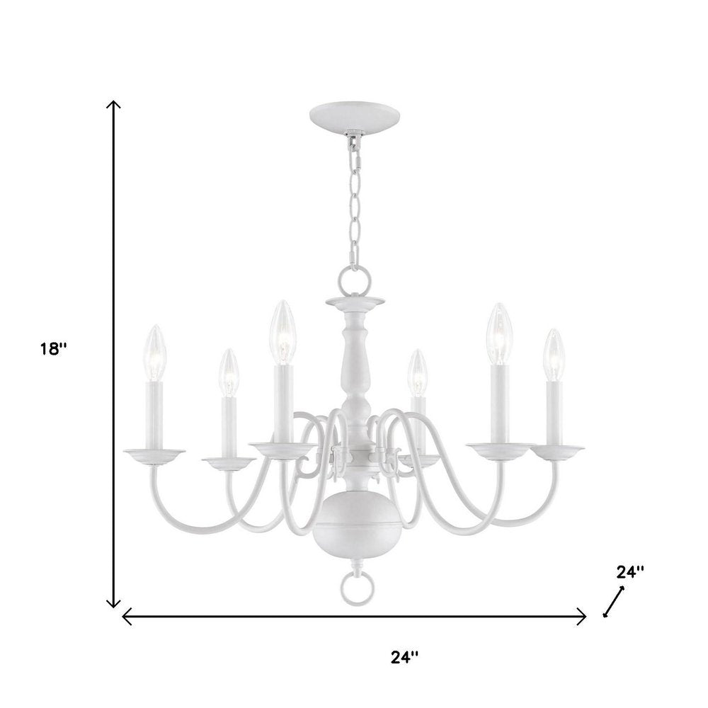 White Six Light Dimmable Chandelier With Shades